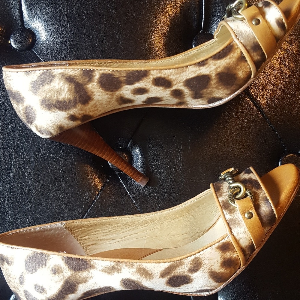Michael Kors Leopard Print Peep-Toe Heels with Gold Hardware